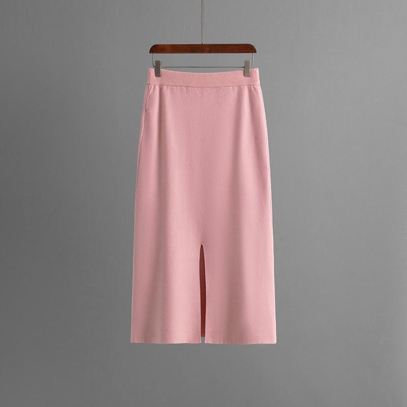 QICED Pull uni à col montant, Demi-corps fendu, Jupe moulante, Ensemble tricoté deux pièces automne et hiver pour femmes