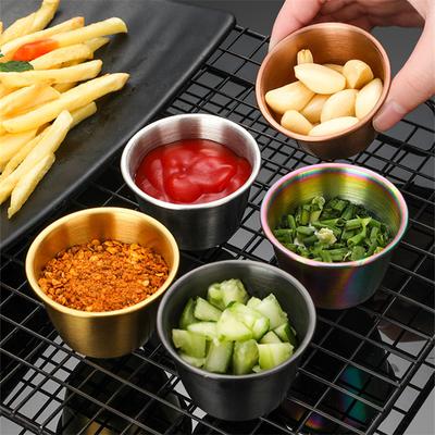 5PCS/Set Stainless Steel Mini Dipping Sauce Cup Kitchen Seasoning Dish Tomato Salad Dressing Container Saucer for Bar Restaurant