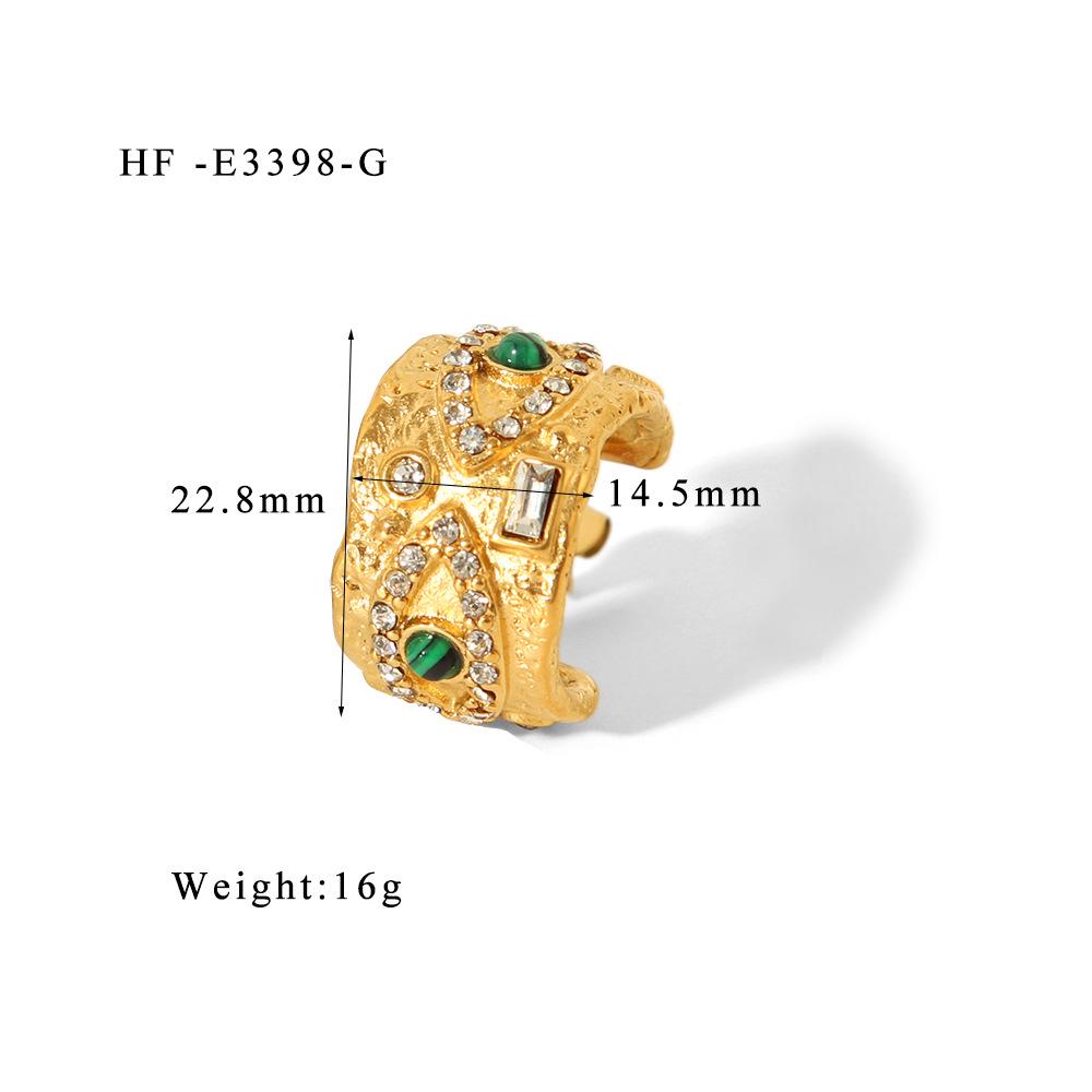 18K Gold Malachite Angel Eye Open Bangle with Textured Square Plate