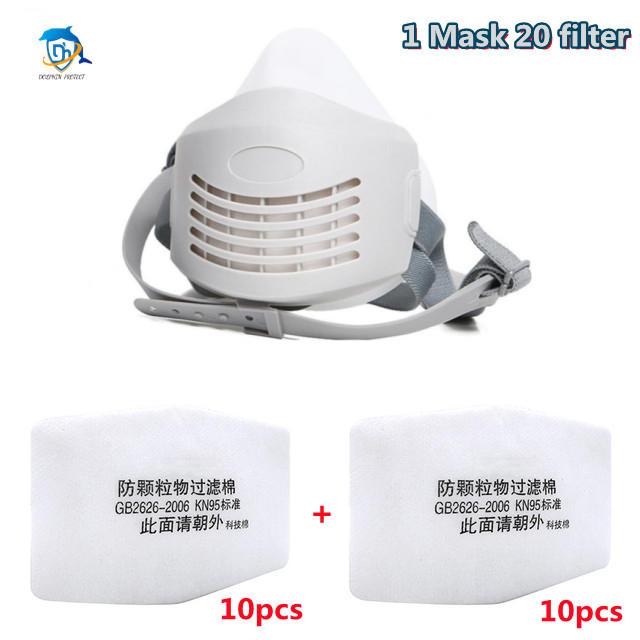 Dust Mask +20pcs Filter Cotton Respirator Half Face Dust-proof Mask Anti Industrial Construction Dust Haze Fog Safety