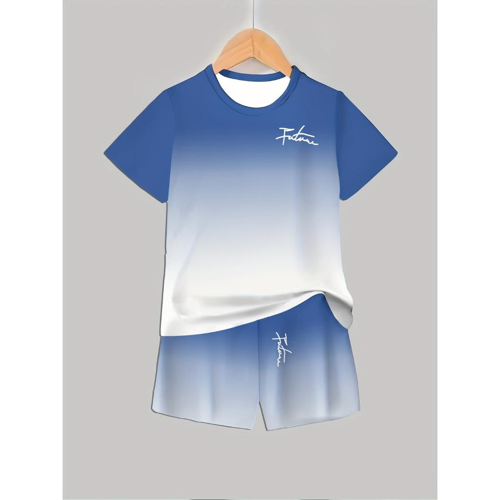 Boys' 3D Printed Casual Shorts Set Short Sleeve, Regular Fit Summer Outdoor Playwear, Comfortable