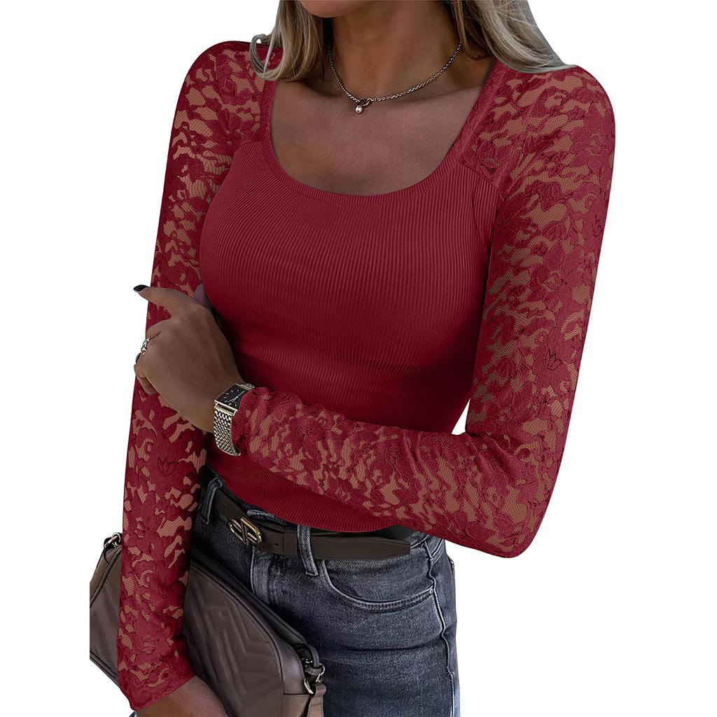 Women's Fashion Solid-Colour Casual Loose-Fit Lace Top: Flattering, Slimming And Figure-Hugging