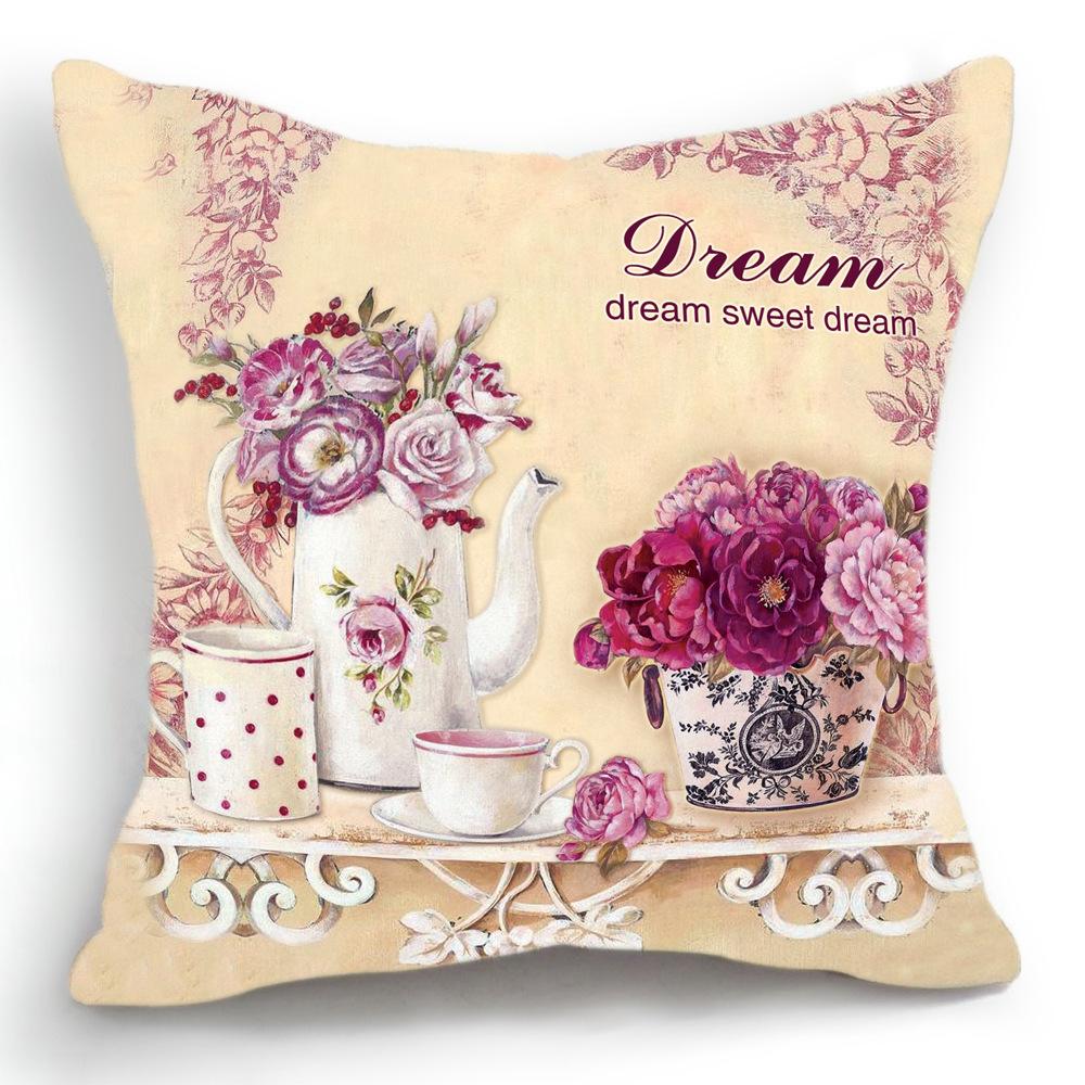 

Garden Tea Pillowcase Red Rose Pillows Case for Girls Room Garden Chair Pillow Cover for Bed Sofa Living Room Decoration 45 by 45cm