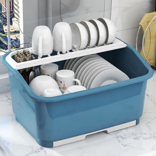 Riuuyyi Dish Drainer Basket, Dish Drying Box, Dish Drainer Rack with Cover, Kitchen Drain Rack with Clear Lid, Hygienic for Kitchen Utensils, Dustproo