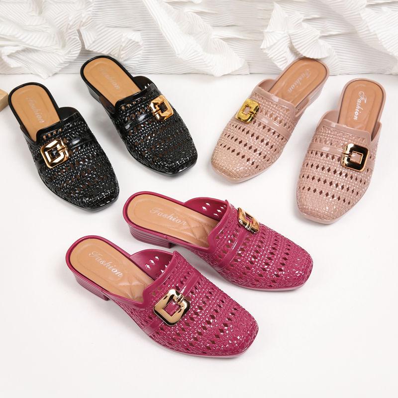 Beach Sandals Women's Fashion Korean Open-Toe Chunky Heel Non-Slip Casual Summer Slides