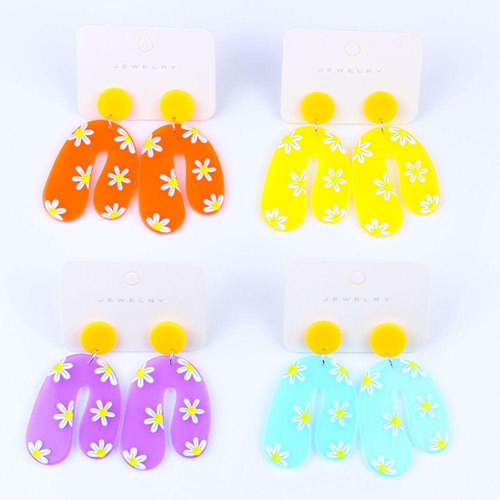 

Простые U-образные серьги в японском корейском стиле, маленькие цветочные серьги, цветочная подвеска, гвоздик для девочки оранжевый