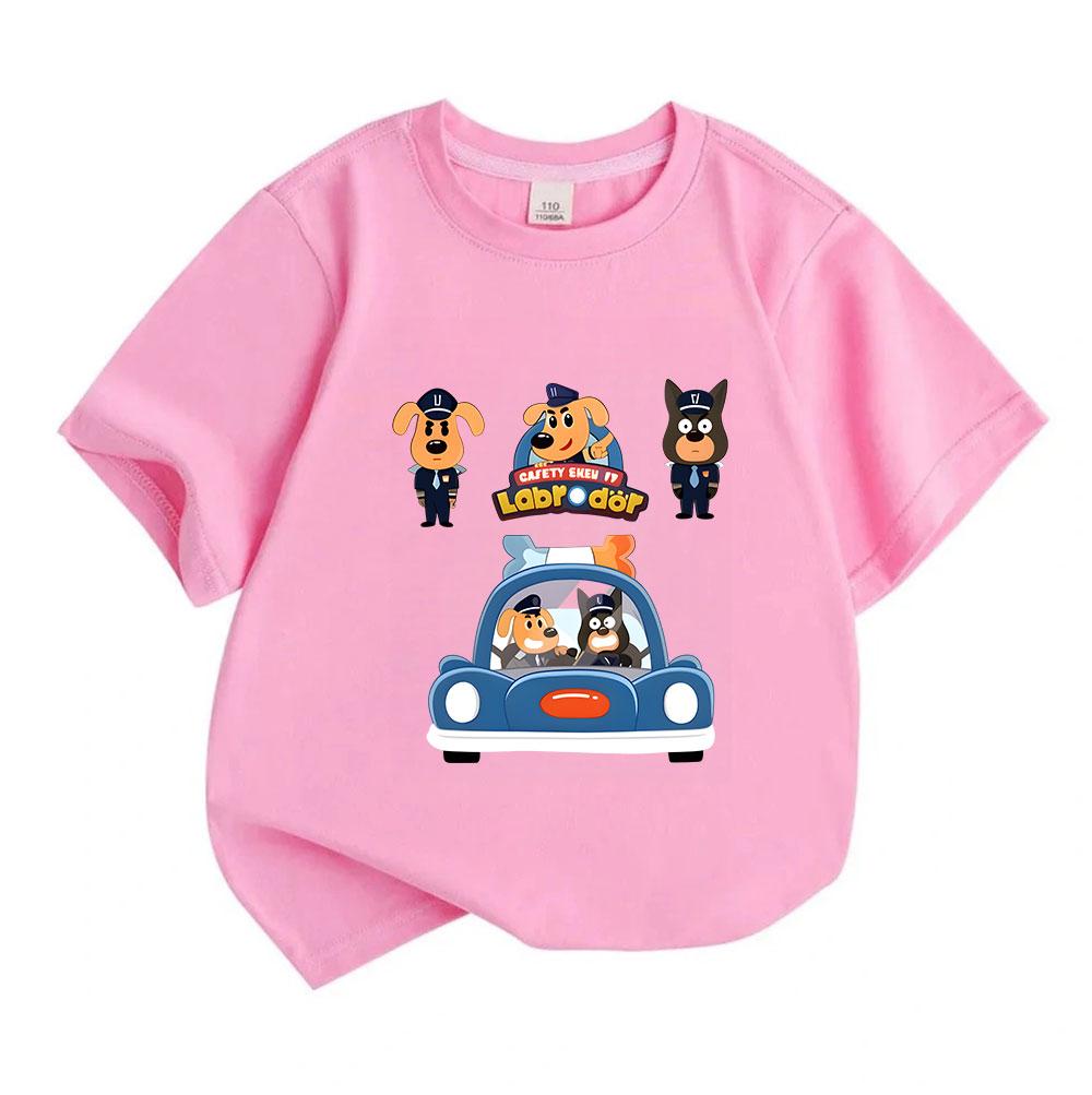 Kids Boys Girls 100% Cotton Crew Neck Short Sleeve T-Shirt, Cute Cartoon Animal Police Dog Print Casual Tees for Children Summer Soft Breathable Daily