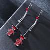 Simple Ruby Geometric Bear Earrings: Cute Diamond-Inlaid Studs, Girlish Niche Jewelry