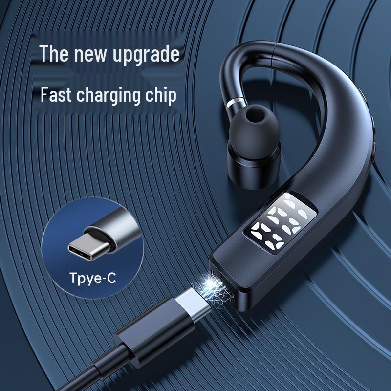 F19 Wireless Bluetooth Ear-Hook Sport Earphone with Noise Cancellation & Digital Display, Single Ear, 5.2