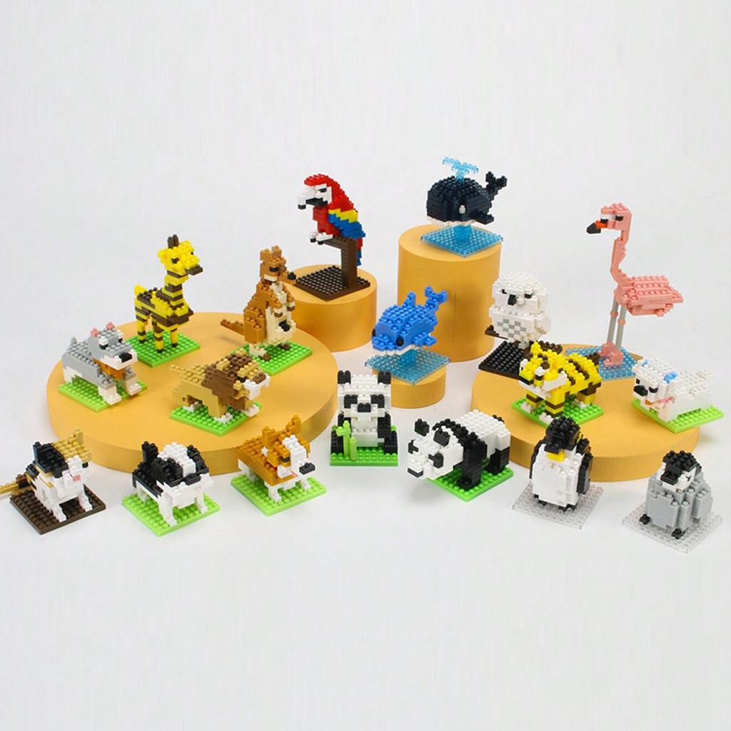 Mini Cartoon Animals Building Blocks 3D Dinosaur Giraffe Kangaroo Panda Diamond Miniature Figures Model Children Educational Toy