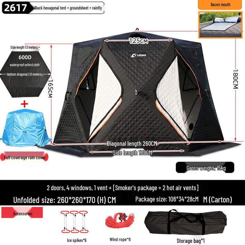 Hexagonal Cotton Ice Fishing Tent - Thickened, No Assembly Needed