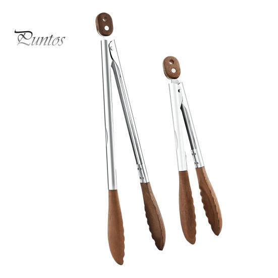 

Деревянные щипцы для приготовления пищи Кухонные щипцы из нержавеющей стали Зажим для еды с фиксатором Термостойкие кухонные принадлежности Набор для гриля Сервировка A