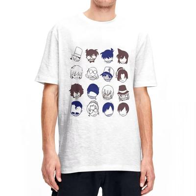 Detective Conan Character Icons Tshirt Men's 100%Cotton Clothing Aesthetic Round Neck Short Sleeve Men Clothing Tshirt