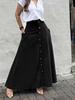 Women's Elegant High-Waisted A-line Skirt with Buttoned Front Slit and Pockets