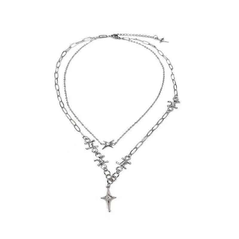 

Four-pointed star splicing tide cross necklace design cold wind ins pendant collarbone chain Spice girl accessories women
