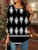 Women's Loose Round Neck Three Quarter Sleeve Tee 3D Geometry Pattern