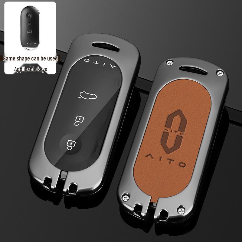 Huawei AITO M5/M7 2023 Leather Key Case: Advanced Metal Protective Shell with Buckle for Men and Women