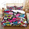 Graffiti Duvet Cover Set Cute Hip Hop Style Polyester Comforter Cover with Pillowcase Queen Full Size for Kid Teen Bedding Set