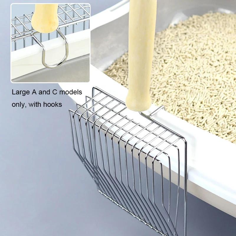 Cat Litter Shovel Wood Handle Metal Scooper with Hook Portable Stainless Steel Sifting Kitten Toilet Cleaning Tool Pet Products