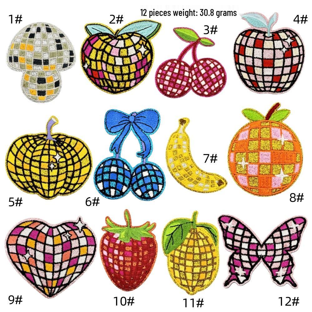 Shiny Gold Edged Embroidered Plaid Fruit Patch for Clothing Decoration