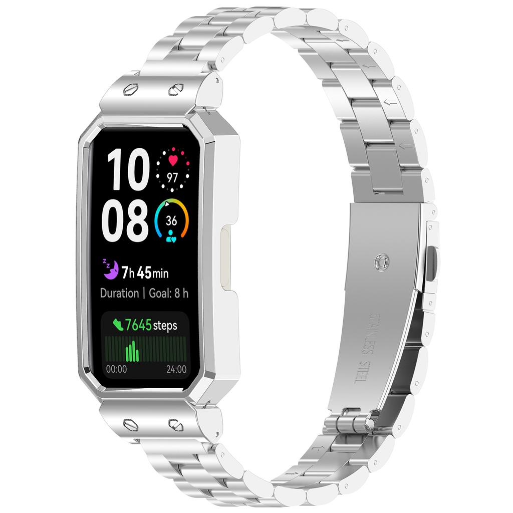 Metal Frame for Huawei Band 10/10 NFC/9/9 NFC/8/8 NFC Watch Case Integrated Three Bead Stainless Steel Strap