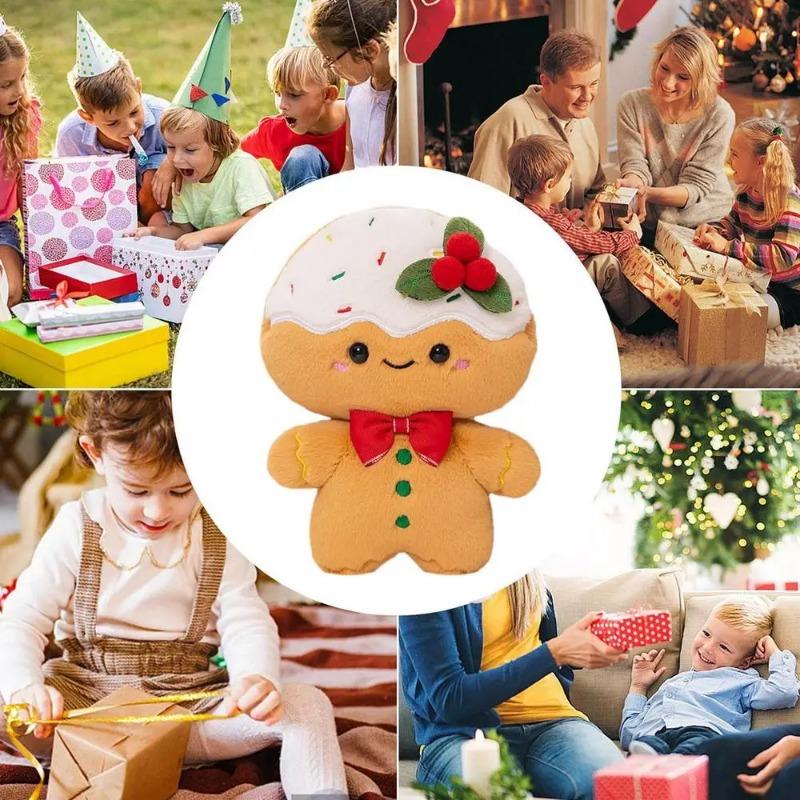 Kawaii Christmas Gingerbread Man Plush Toy Soft Gingerbread Man Stuffed Plushie with Strawberry Christmas Gift for Kids Adults