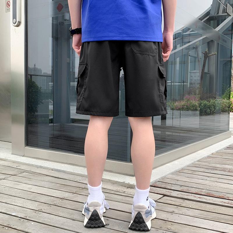 Summer Men's Solid Color Drawstring Cargo Shorts with Flap Pockets Casual Relaxed Athletic Fitness Training Multi-Pocket Bottoms