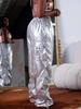 European & American Women's Fashion Casual Long Pants with Solid Color & 3D Pockets