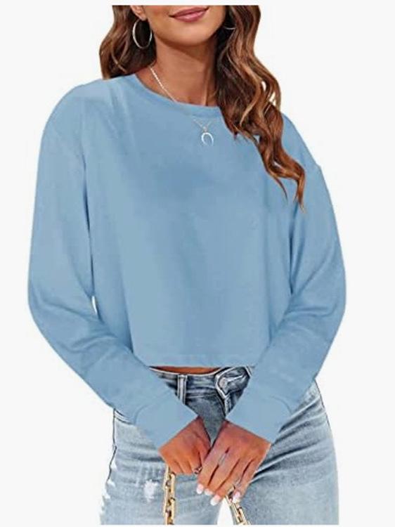 2025 Autumn Women's Solid Color Loose Round Neck Short Hoodie