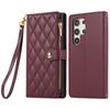 For Samsung Galaxy S24 Ultra Case Multi Card Slots Zipper Rhombus Leather Phone Cover with Wrist Strap