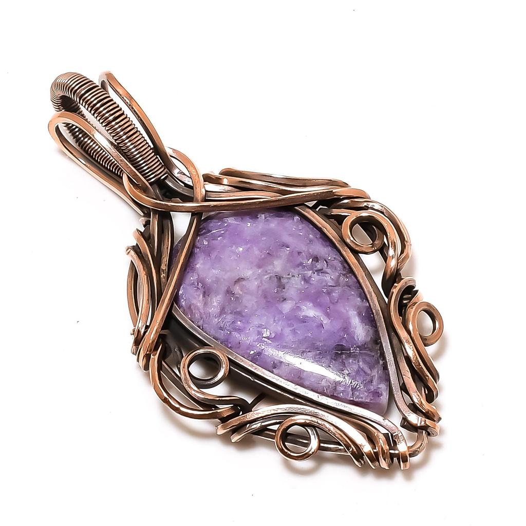 Lepidolite Pendant, Gemstone  999 Copper Wire Wrapped Jewelry Pendant, Handmade Jewelry Birthstone Pendant, Gift For Him