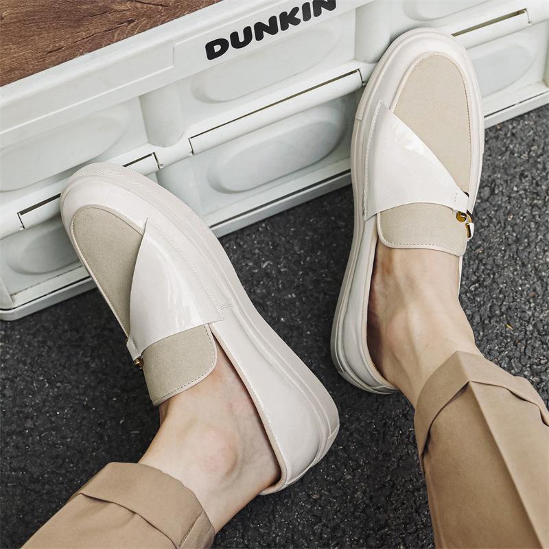 Men's Retro White Slip-On Loafers: Spring & Autumn Thick-Soled Casual Student Shoes