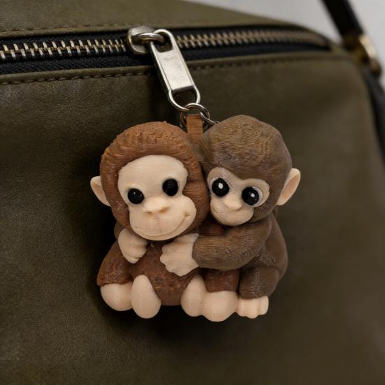 3D Printed Monkey Keychain Cute Monkey Holding Plush Toy Hanging Keychain for Backpack Car Keys Gift for Kids