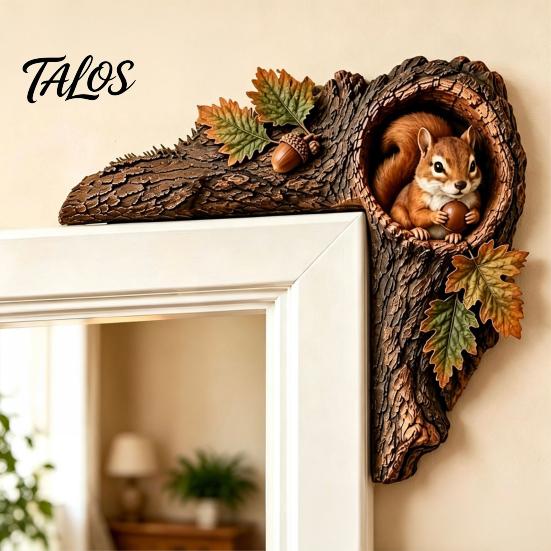 Nature Inspired Home Decor Chipmunk Tree Hollow Door Topper, Woodland Animal Frame Decor, Rustic Wood Bedroom Wall Decoration Corner Ornament