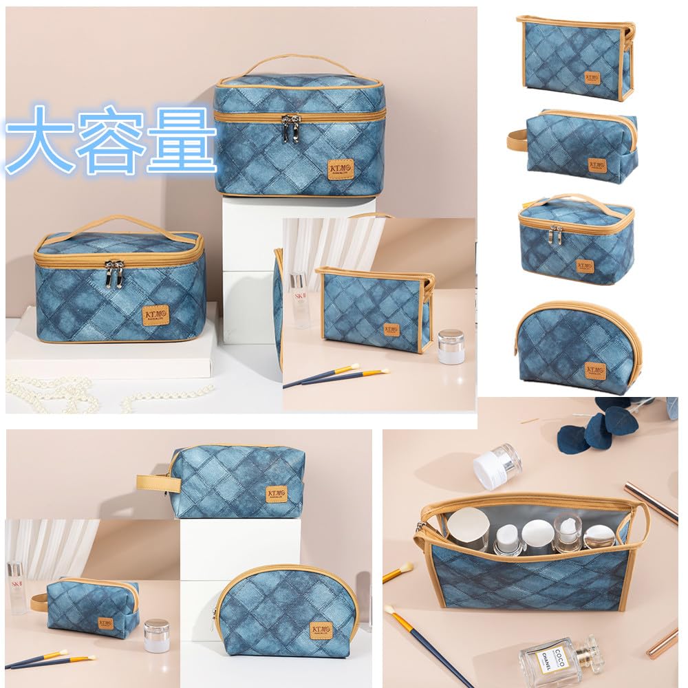 FLORPERRY Makeup Cosmetic Makeup Cosmetic Bag Toiletry Travel Set of Blue Pouch, Pouch, Women's Pouch, Pouch, Set, Bag, Pouch, 4,