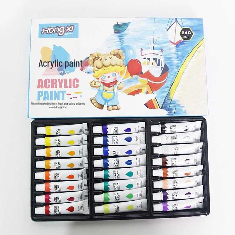 Acrylic Paint Set for Kids: 12/18/24 Colors, 6ml Tubes, Waterproof, Ideal for DIY Hand-Painted Shoes & Clothes.