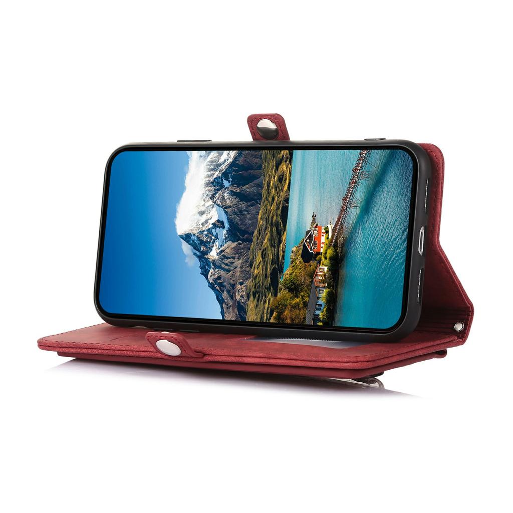 For iPhone 17 Case Zipper Pocket 9 Card Slots PU Leather Phone Cover with Wrist Strap