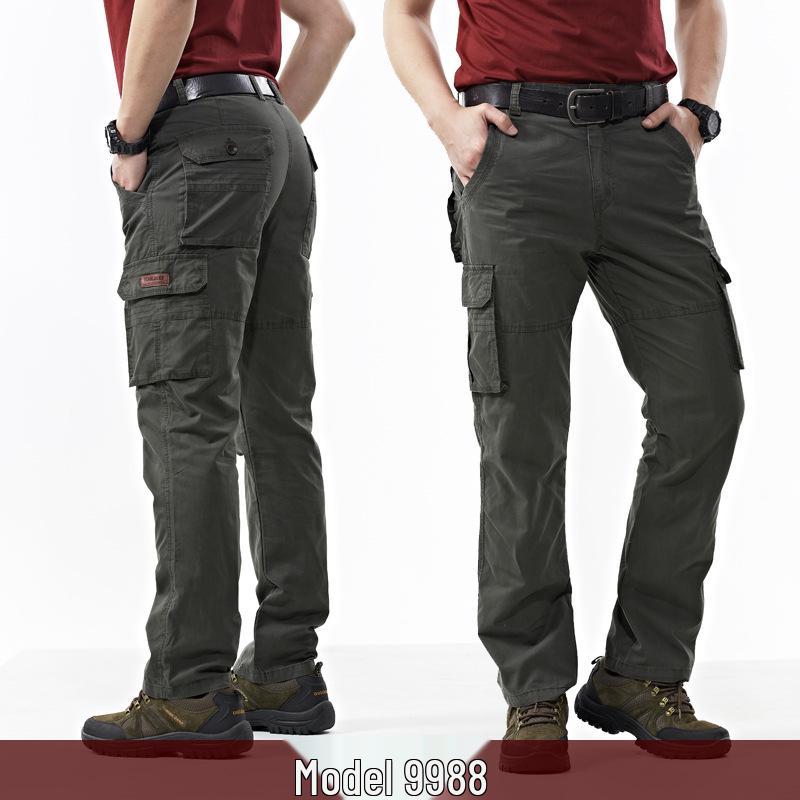 Men's Spring Cargo Pants - Thick, Loose, Straight-Leg, Multi-Pocket, Plus Size, Pure Cotton Trousers