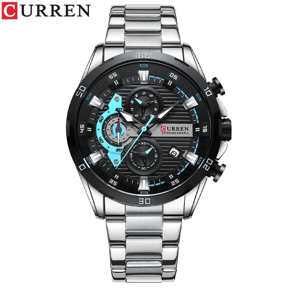 CURREN 8402 Men s Waterproof Sports Chronograph Watch with Steel Band and Calendar.