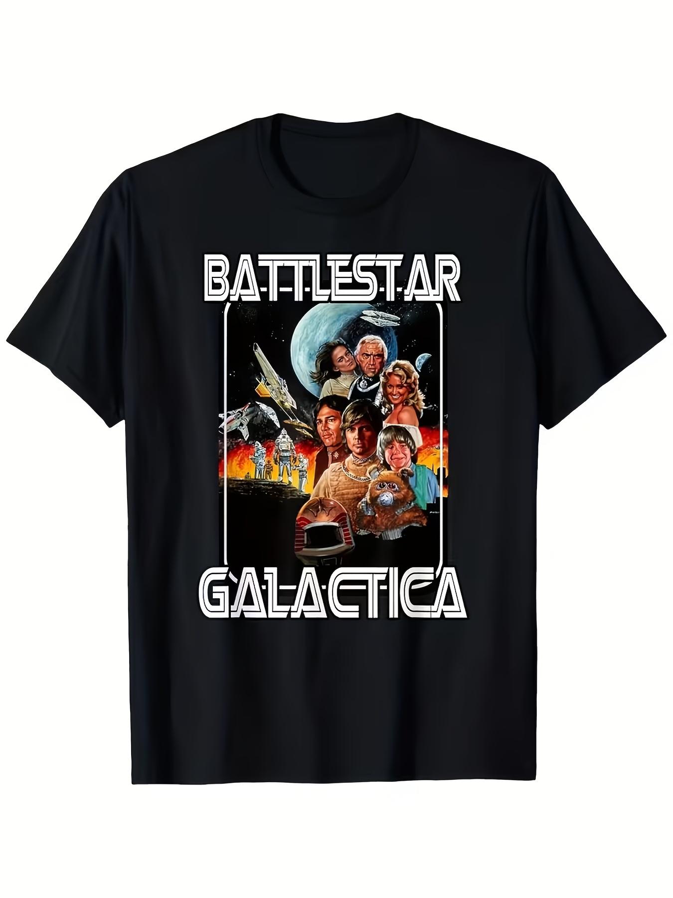 Retro Battlestar Galactica Graphic TShirt Nostalgic Vintage Style Tee with Bold BATTLESTAR and GALACTICA Text Unisex Brea M
