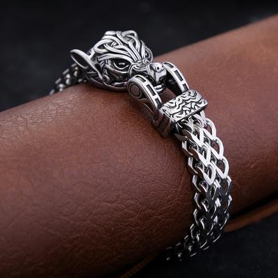 Vintage Viking Wolf Head Bangles For Men Stainless Steel Cool Biker Animal Bracelet Party Charm Amulet Jewelry