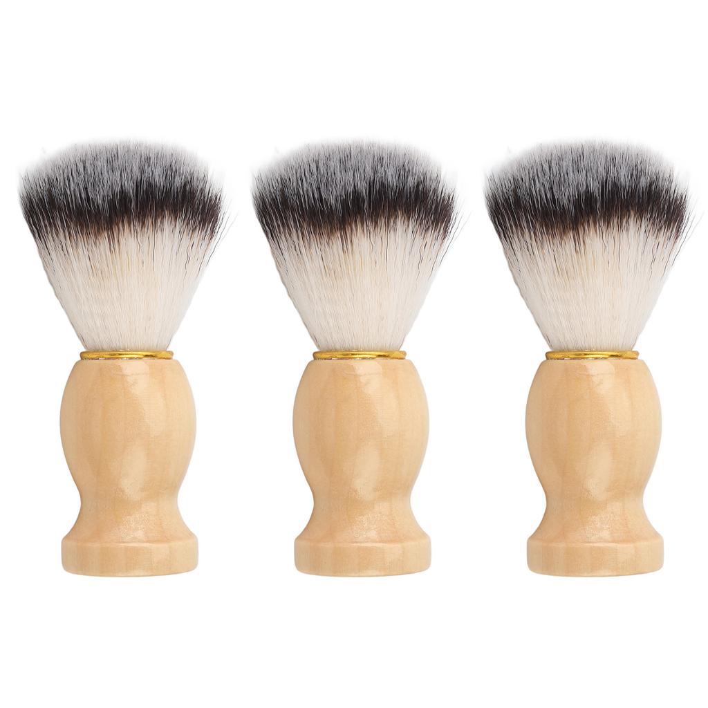 3pcs Men Beard Cleansing Brush Soft Hair Wooden Handle Rich Foam Beard Grooming Brush for Daily Use
