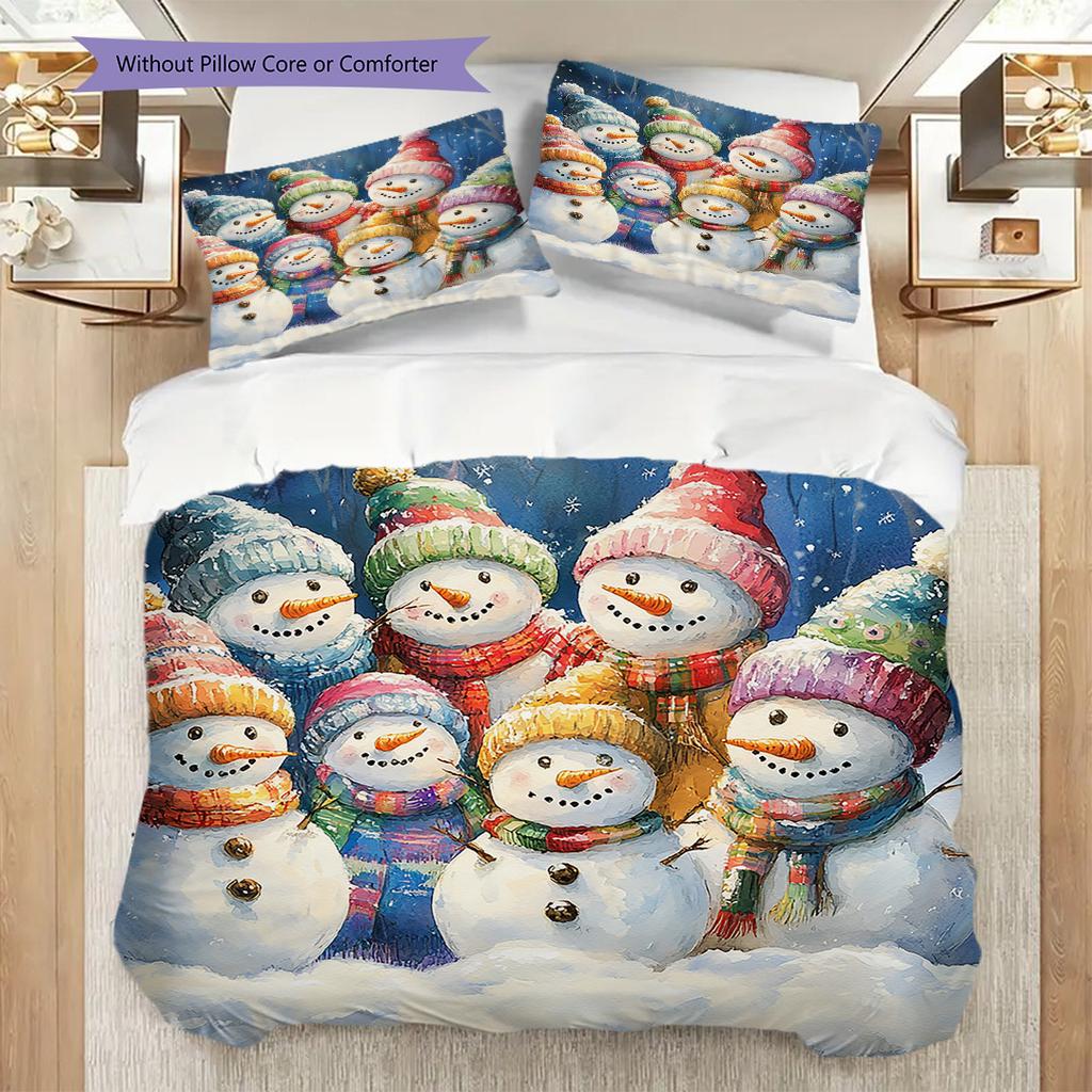 Snowmen Pattern Bedding Quilt Set Quilt Cover Pillowcase Home Decoration Birthday Gift (1 * duvet cover + 2 * pillowcase, without core)