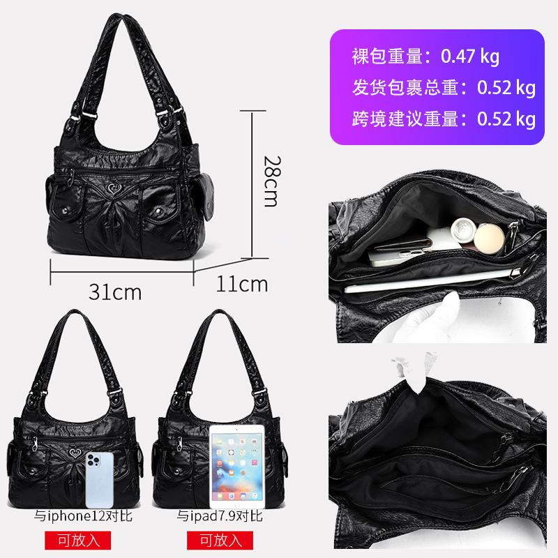 Gewaschene Leder kleine Tasche Damen neue modische große Kapazität weiche Ledertasche lässig vielseitig Einzel Schulter Schrägband Tasche