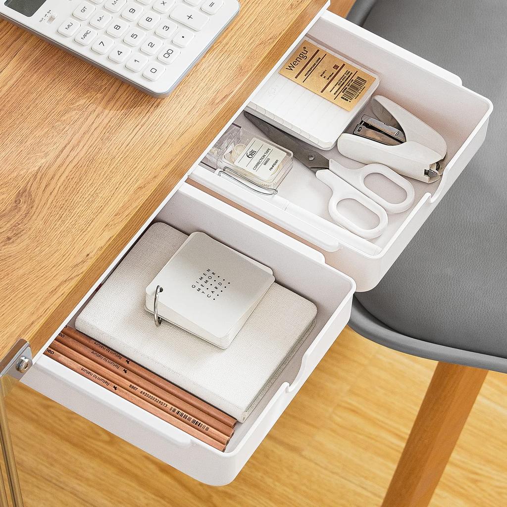 Homdolaser Set of for Hidden Space Sliding Easy Holds Small Strong Organizes and Installs Under-Desk Drawers, 2, White, Under-Desk Storage, Drawers,