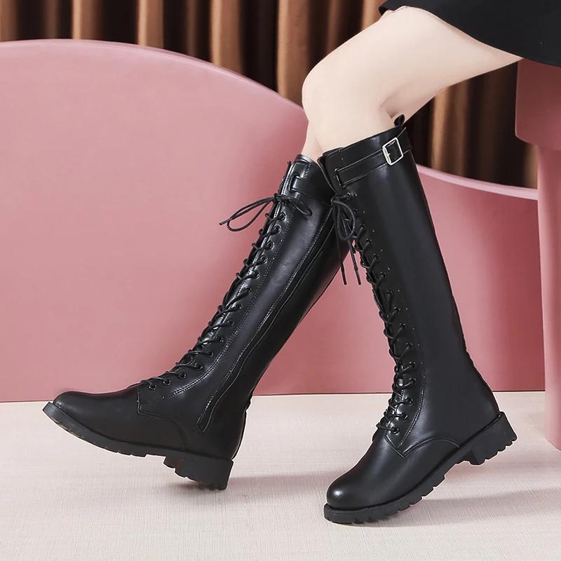 Winter New Round Head Thick Soled Cross Strap Fashion High Boots Comfortable Non-slip Increase Personality Trend Fashion Boots