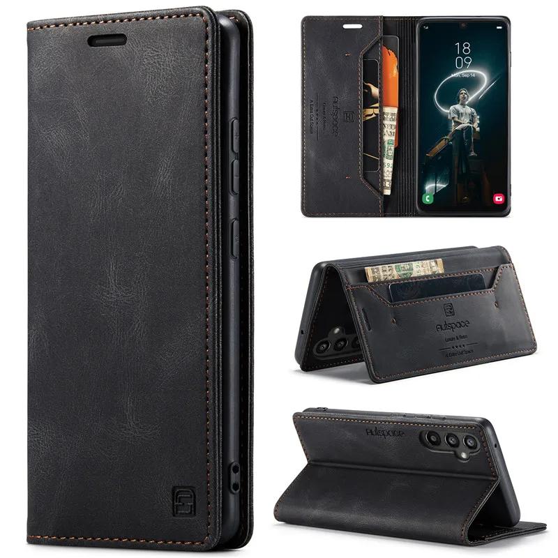 

Магнитный кожаный чехол для Samsung Galaxy S24 S23 S22 S21 Ultra S20 FE S10 Plus Note 20 A15 A54 A34 A24 A14 кошелек чехол для карт сумка Samsung S24 Ultra чёрный