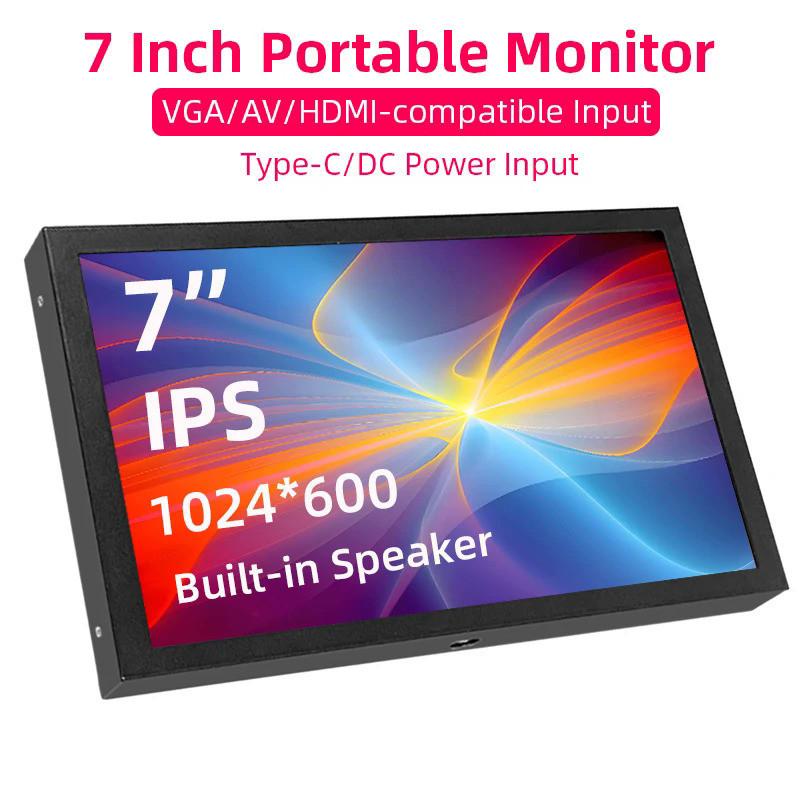7 Inch Portable Monitor 1024x600 IPS LCD HDMI-compatible VGA AV Input DC Type C Power  Screen for PC Laptop Camera