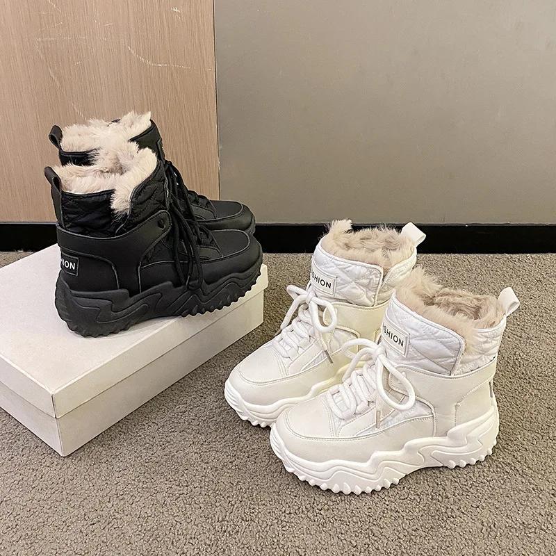 Fashion Tall Anti-skid Snow Boots Women's Thick Bottom Heightened Sneakers Casual Comfort Hundred Cotton Shoes Warm Zapatillas De Mujer