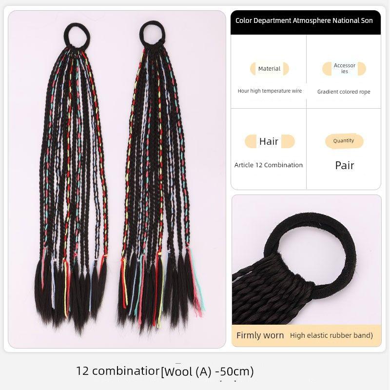 A Pair of Wig Braid Tibetan Ethnic Style Tibetan Headdress Dreadlocks Color Colorful Ropes Easiest for Match Hair Ball Braid Twist Braid